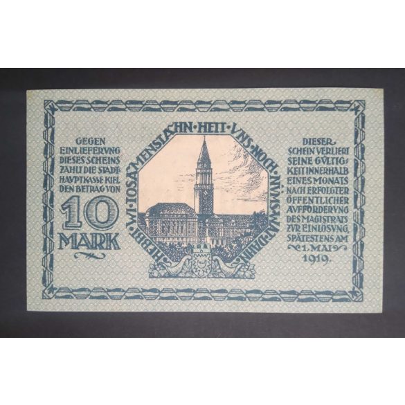 Németország Kiel 10 Mark 1918 Unc 