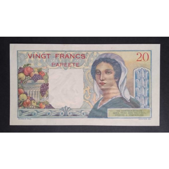 Tahiti Papeete 20 Francs 1954 VF+