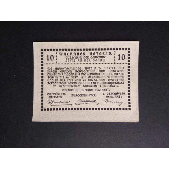 Austria 10 Heller 1920 Unc Spitz an der Donau, Mühldorf 