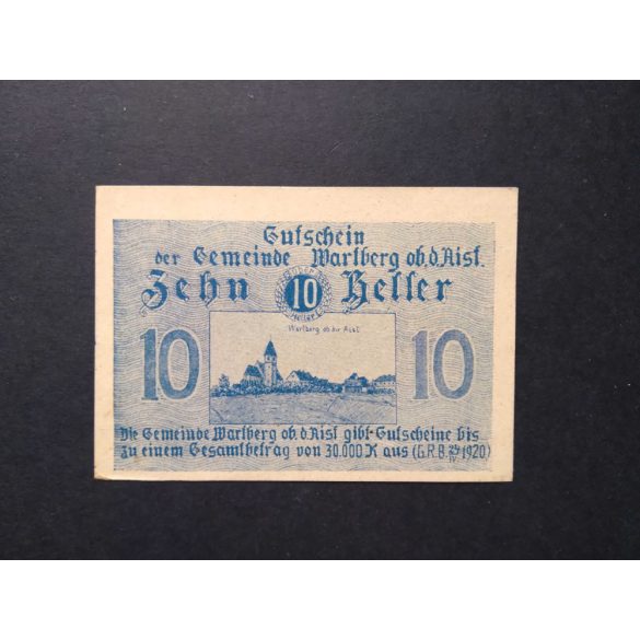 Ausztria 10 Heller 1920 Unc- Wartberg