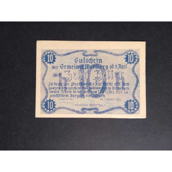 Austria 10 Heller 1920 Unc- Wartberg