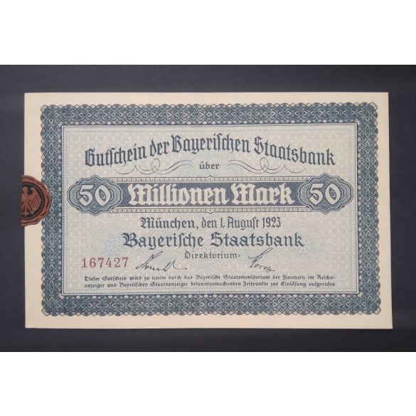 Németország 50 Millió Mark München 1923 XF+ 