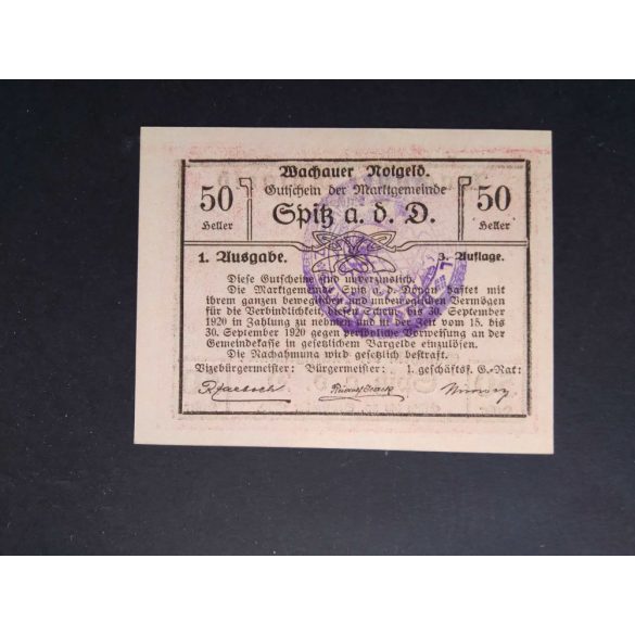 Austria 50 Heller 1920 Unc Spitz an der Donau, St. Michel