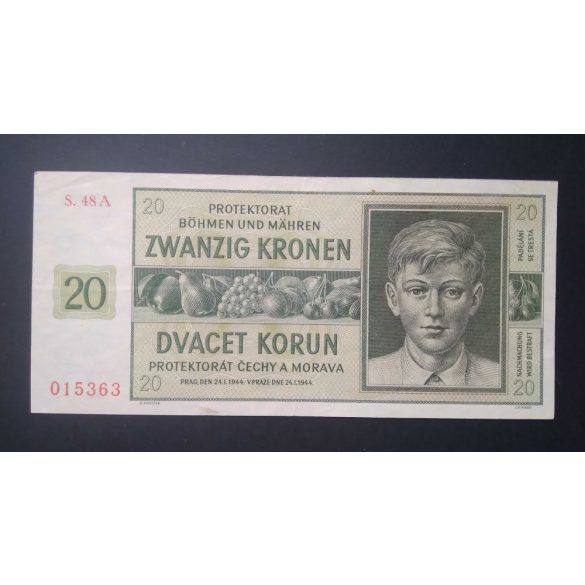 Protectorate of Bohemia and Moravia 20 Korun 1944 VF+