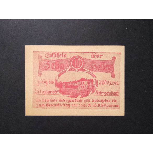 Ausztria 10 Heller 1920 Unc Untergaisbach