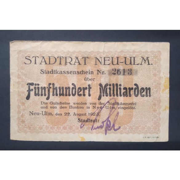 Németország Neu-Ulm 500 Milliárd Mark 1923 F 