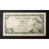 Spain 5 Pesetas 1954 F