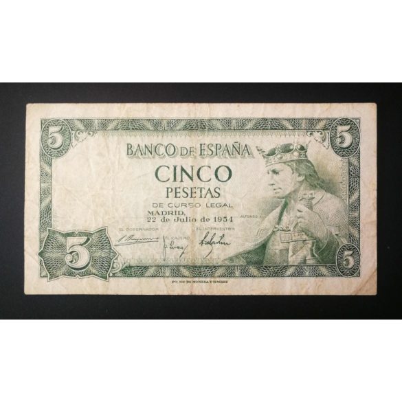 Spain 5 Pesetas 1954 F