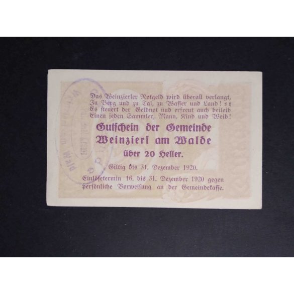 Austria 20 Heller 1920 Unc Weinzierl