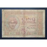 Madagascar 5 Francs 1937 VG+