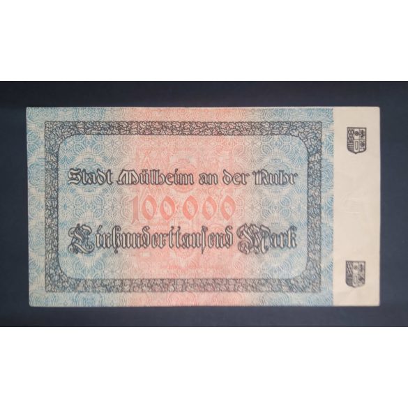 Németország Mülheim 100000 Mark 1923 VF szárazbélyegzővel