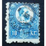 Magyarország 1871 Réznyomat 10 kr. BUDAPEST Tagolt egykörös bélyegző Gudlin min. 50 G3