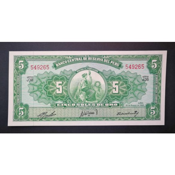 Peru 5 Soles de Oro 1960 UNC