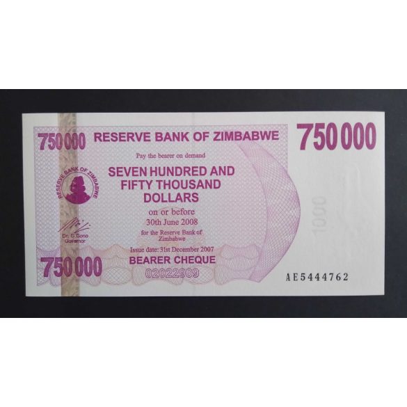 Zimbabwe 750000 Dollars 2007 UNC