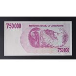 Zimbabwe 750000 Dollars 2007 UNC