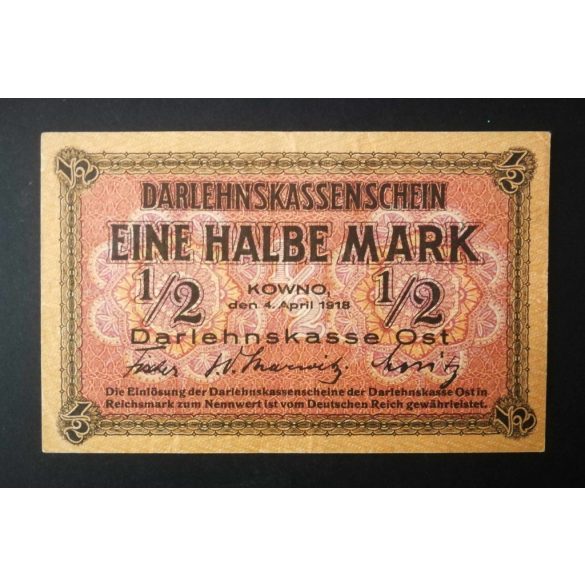 Germany 1/2 Mark KOWNO Poland, Lithuania, Latvia occupation 1918 F
