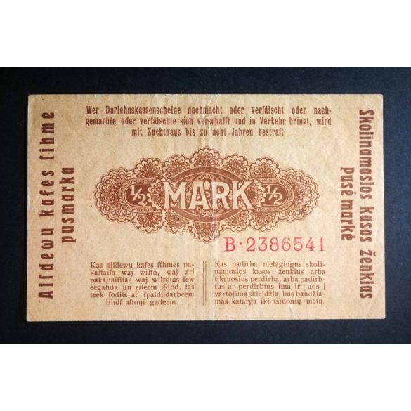 Germany 1/2 Mark KOWNO Poland, Lithuania, Latvia occupation 1918 F