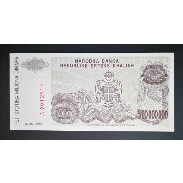 Krajinai Szerb Köztársaság 500 millió Dinara 1993 UNC 