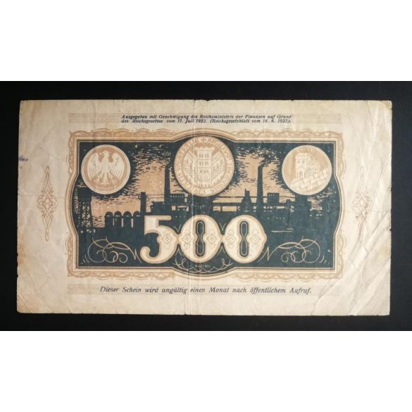 Germany 500 Mark Dortmund 1922 F