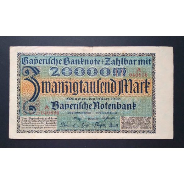 Németország 20000 Mark München 1923 VF-