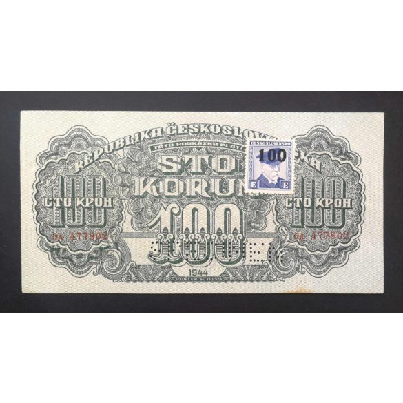 Czechoslovakia 100 Korun 1944 with Czechoslovakia stamp XF specimen