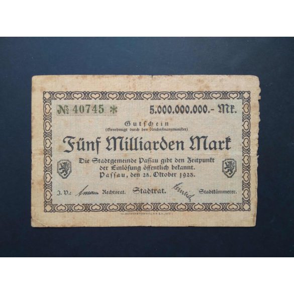 Germany 5 Billion Mark 1923 Passau F-