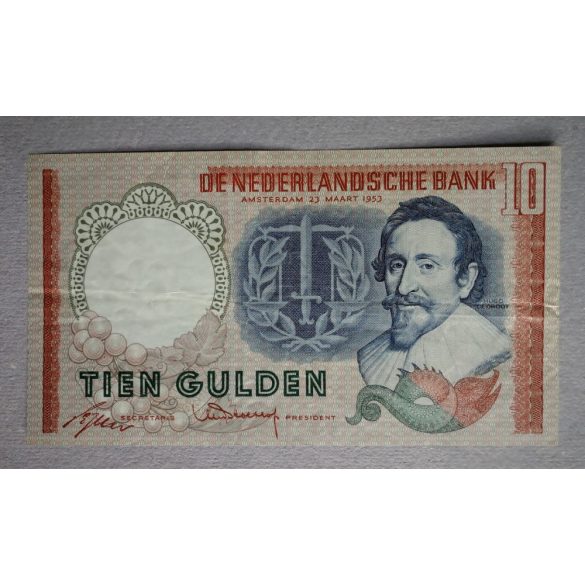 Netherlands 10 Gulden 1953 F+