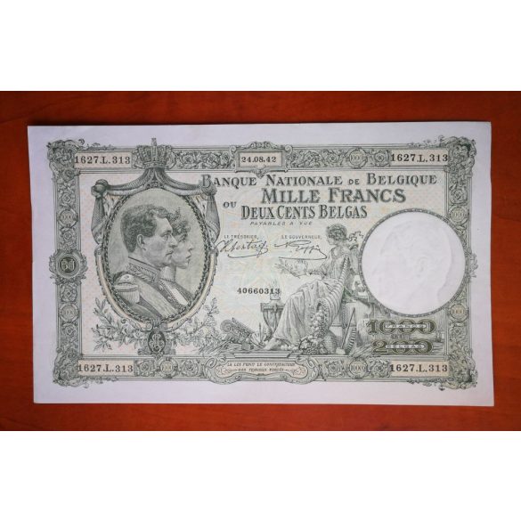 Belgium 1000 Francs 200 Belgas 1942 XF+