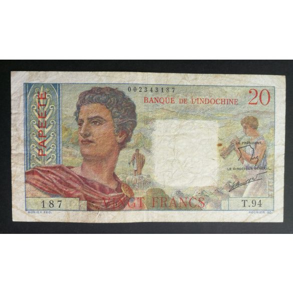 Tahiti Papeete 20 Francs 1963 F