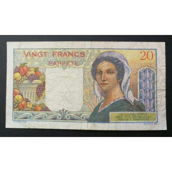 Tahiti Papeete 20 Francs 1963 F