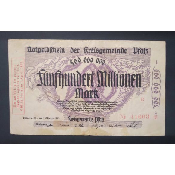 Germany 500 Million Mark 1923 F Speyer