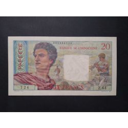 Tahiti Papeete 20 Francs 1954 VF+