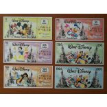 Walt Disney Disneyland 1, 5, 10, 20, 50, 100 Dollars UNC szett