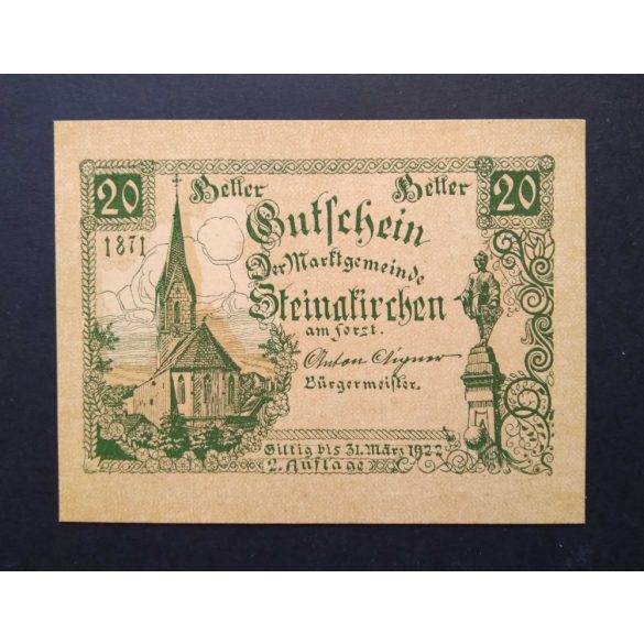 Ausztria 20 Heller 1922 Unc Steinakirchen 