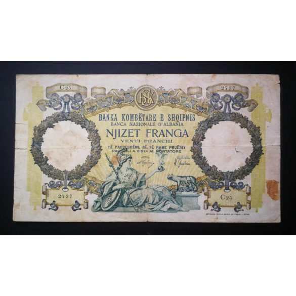 Albania 20 Franga 1939 VG+