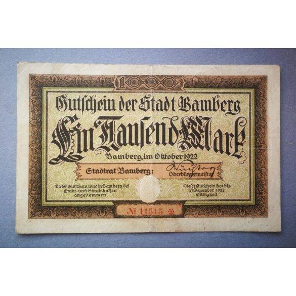 Germany Bamberg 1000 Mark 1922 F+