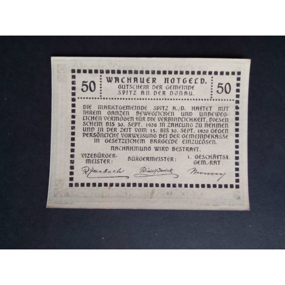 Austria 50 Heller 1920 Unc Spiz an der Donau, Mühldorf