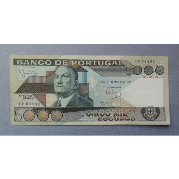 Portugália 5000 Escudos 1981 VF