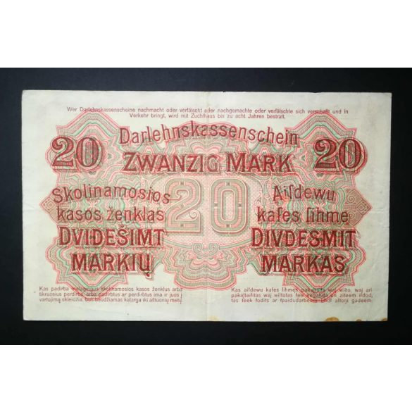 Germany 20 Mark KOWNO Poland, Lithuania, Latvia occupation 1918 F+