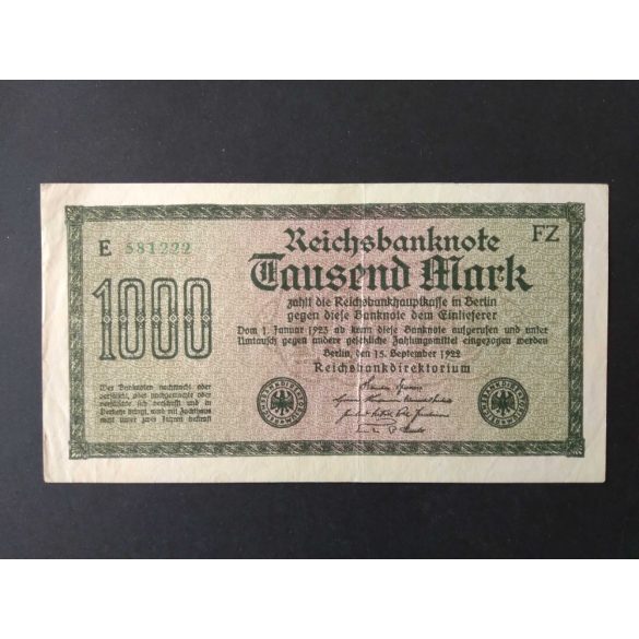 Germany 1000 Mark 1922 VF+