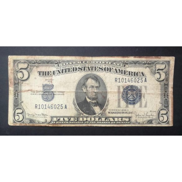 USA 5 Dollars 1934 D Silver certificate F-