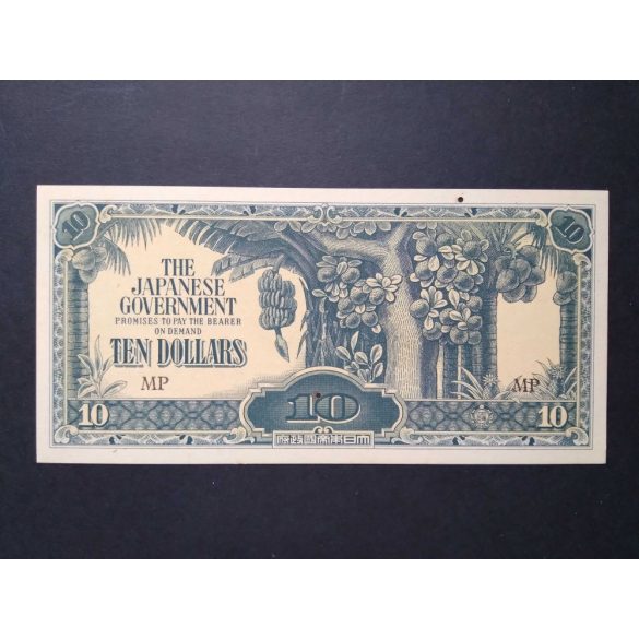 Malajzia Malájföld Japán megszállás 10 Dollars 1942 aUNC+