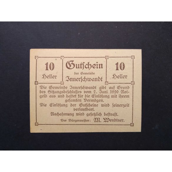 Austria 10 Heller 1920 Unc Innerschwandt