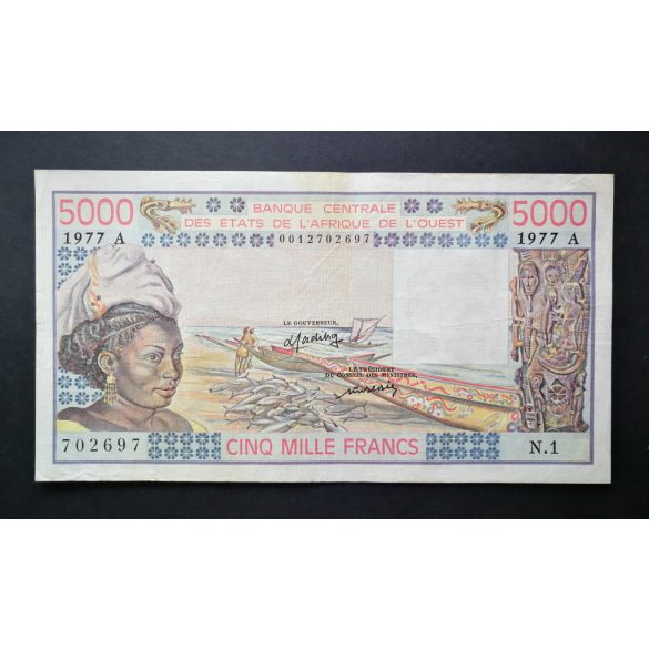 Nyugat-Afrikai Államok, Elefántcsontpart 5000 Francs 1977 VF-