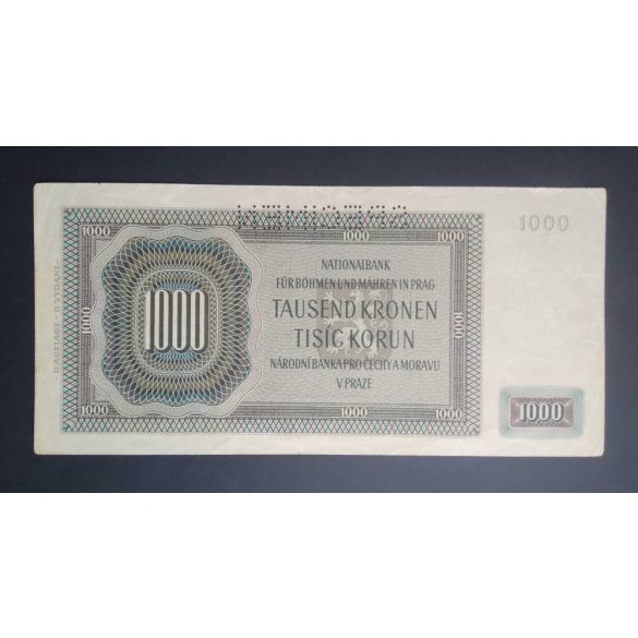 Cseh-Morva Protektorátus 1000 Korun 1942 VF Specimen