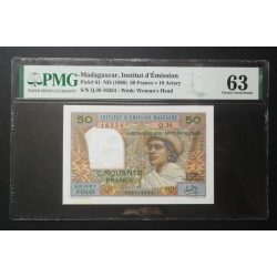   Madagaszkár 50 Francs/ 10 Ariary 1969 UNC - PMG 63 minősített bankjegy
