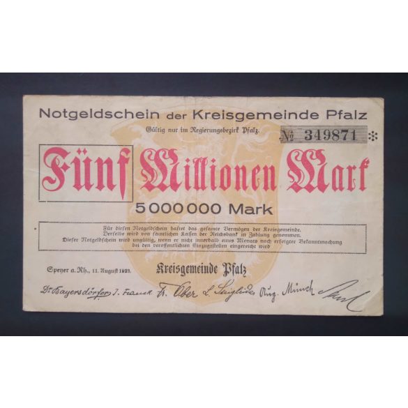 Germany Speyer 5 Million Mark 1923 VF