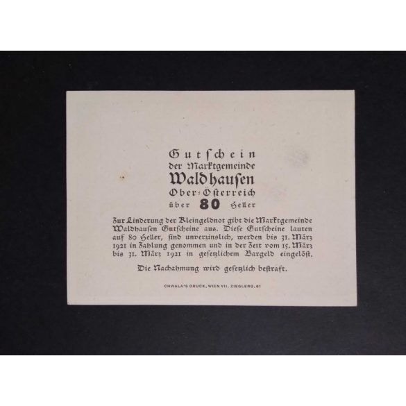 Austria 80 Heller 1920 Unc Waldhausen