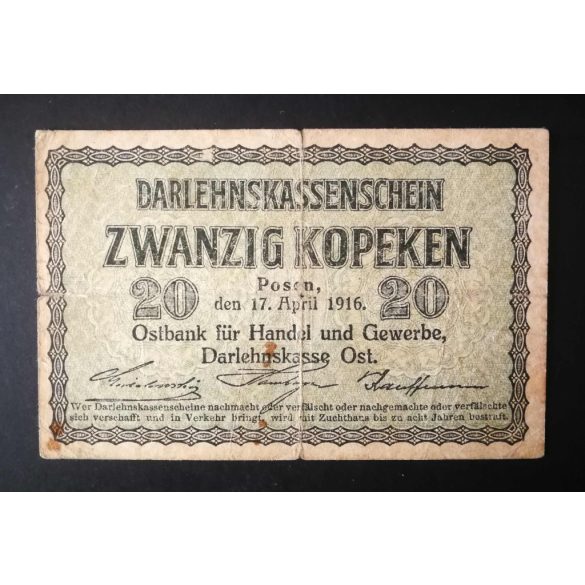 Germany 20 Kopeken 1916 POSEN Poland, Lithuania occupation VG+