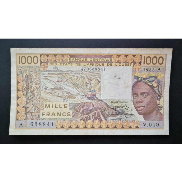 Nyugat-Afrikai Államok, Elefántcsontpart 1000 Francs 1988 F